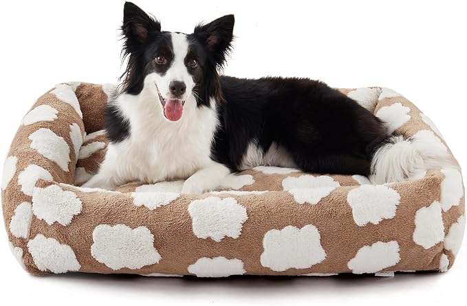 JOEJOY Medium Dog Bed Medium Size Dog, Rectangle Washable Orthopedic Pet Bed with Removable Zipper Cover, Cute Soft Calming Puppy Pet Bed with Jacquard Shaggy Plush & Non Skid Bottom by JOEJOY