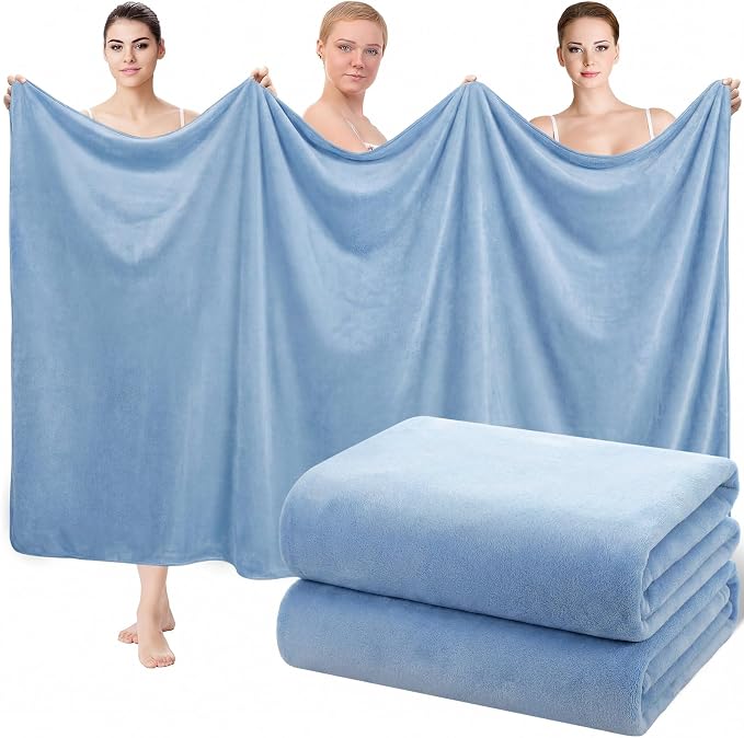 Mixweer 2 Pcs Oversized Bath Towels, 40 x 80 Inch Giant Microfiber Jumbo Bath Sheets Ultra Soft Bathroom Microfiber Quick Dry Absorbent Shower Towels for Spa Camping Beach (Haze Blue) by Mixweer