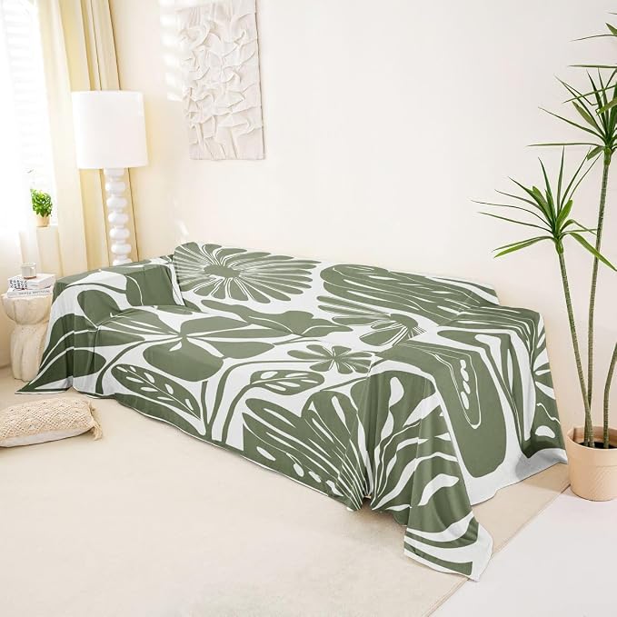 Erosebridal Sage Green Retro Floral Couch Cover 71" X 134" Vintage Minimalist Flower Sofa Cover Modern Aesthetic Couch Protector Cute 70S Sofa Protector for Cushion Couches Sofas, Washable Non Slip - Image 2