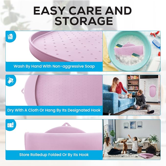 Dog Food Mat - 32” x 19” Pet Feeding Mat with Residue Collection Pocket - Large Silicone Dog Mat for Food and Water - Waterproof Dog and Cat Bowl Mat, High Edges to Prevent Spills, Light Pink - Image 6