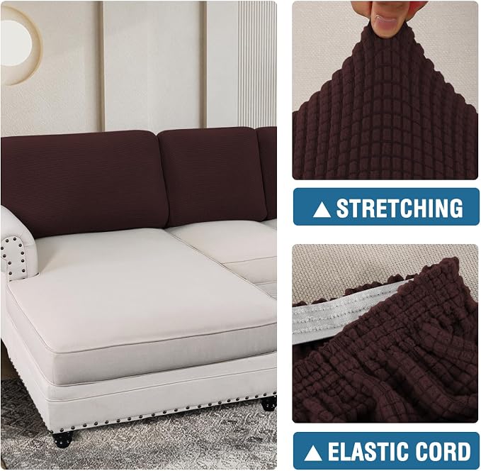 H.VERSAILTEX Backrest Cushion Covers Sectional Couch Back Cushion Covers for Sectional Sofa Set for Both Left/Right Couch (Back Only: 1 Chaise + 2 Sofa, Chocolate) - Image 6
