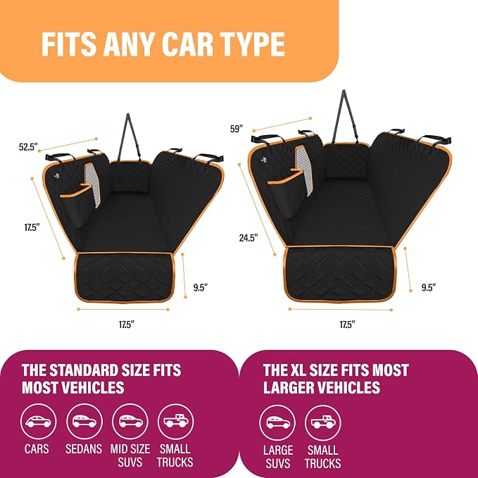 Active Pets Dog Car Seat Cover for Back Seat, Waterproof Pet Protection Hammock, SUV Truck Car Backseat Protector with Safety Features, XL, Orange - Image 5