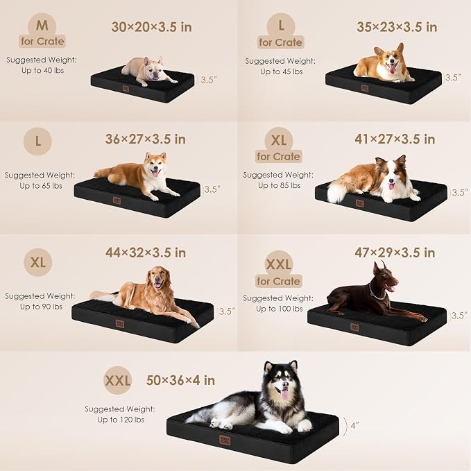 EHEYCIGA Orthopedic Dog Bed Large with Removable Washable Cover, 35IN Black | Egg Crate Foam Support, Durable Oxford fabric, Non-Slip Bottom, Machine Washable, Soft Waterproof Plush Pet Bed Mat For Crate - Image 2