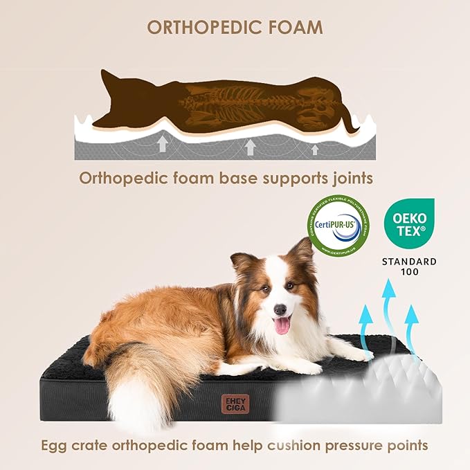 EHEYCIGA Orthopedic Dog Bed Large with Removable Washable Cover, 35IN Black | Egg Crate Foam Support, Durable Oxford fabric, Non-Slip Bottom, Machine Washable, Soft Waterproof Plush Pet Bed Mat For Crate - Image 3
