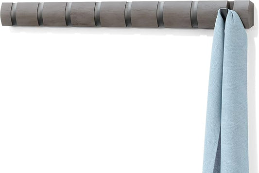 Umbra Flip Wall-Mounted Coat Rack with 8 Hooks – Modern, Space-Saving Storage for Hats, Jackets, Bags, Entryway, Mudroom, Closet, Bathroom, Bedroom – Grey/Pewter by Umbra