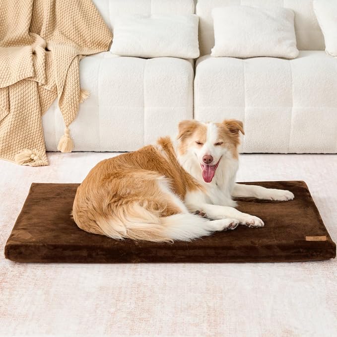 LIORCE Dog Crate Pad - Dog Bed Large Sized Dogs with Removable Washable Cover and Waterproof Lining - XL Memory Foam Pet Bed for Crate - Reversible Kennel Mat (Cool & Warm), 42-inch, Brown by LIORCE