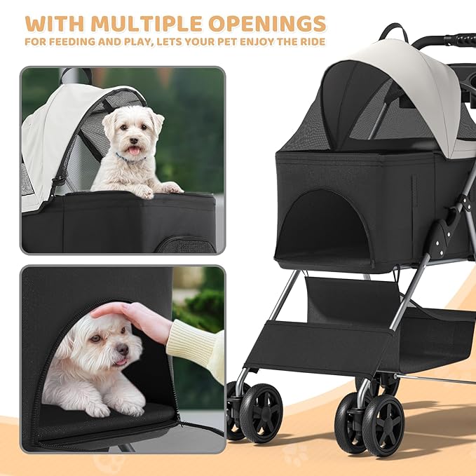 Magshion Foldable Pet Stroller, 3-in-1 Dog Travel Jogger with Detachable Carrier, Cup Holder, Storage Basket, Folding Carrier for Small/Medium Dogs & Cats Up to 33 lbs, Black