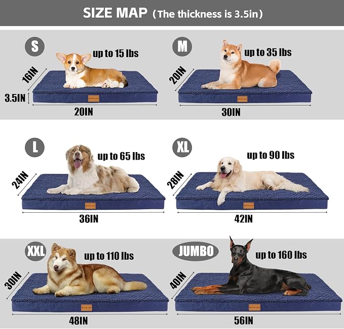 Patas Lague Orthopedic Large Dog Bed Pet Sofa Mat 42''X28'' Navy Blue | Egg-Crate Foam Dog Couch For Large Sized Dogs, Waterproof Removable Washable Cover, Soft Pet Crate Bed With Nonskid Bottom - Image 5