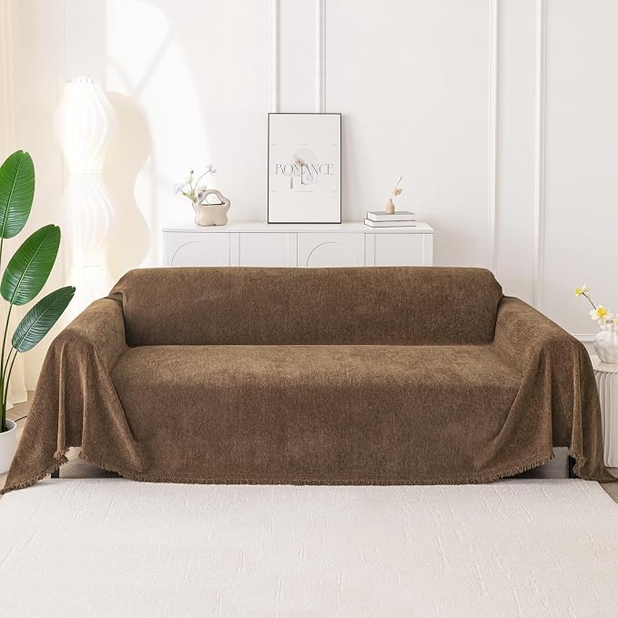 Smiry Couch Cover for Dogs, Chenille Sofa Covers for 3 Cushion Couch | Washable Soft Sofa Slipcover for Pets, Thick Sectional Furniture Protector with Tassels (Chocolate, 71x102 Inch) - Image 10