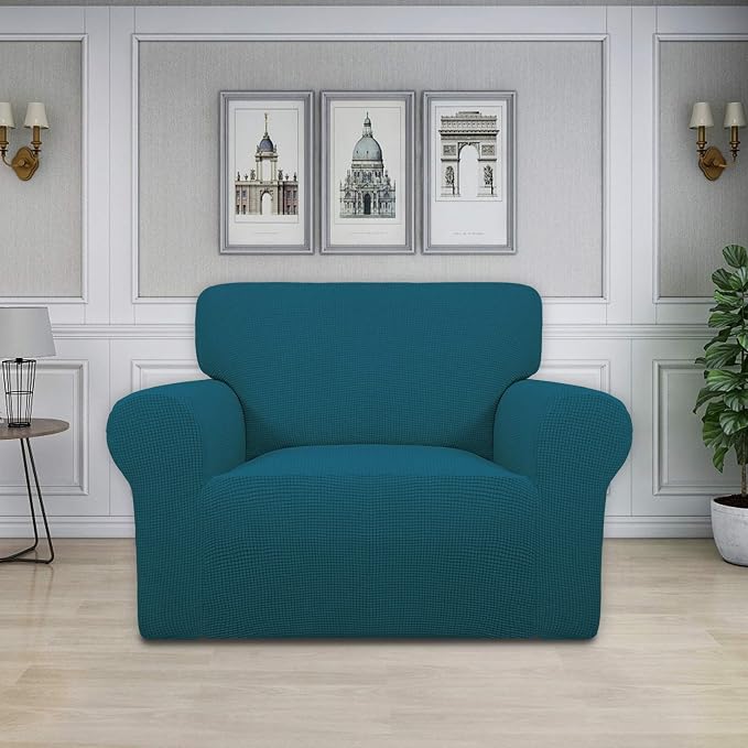 Easy-Going Stretch Oversized Chair Sofa Slipcover 1-Piece Couch Sofa Cover Furniture Protector Soft with Elastic Bottom for Kids Spandex Jacquard Fabric Small Checks Peacock Blue | 1-Piece Large chair covers armchair Furniture Protector for Living Room... - Image 2