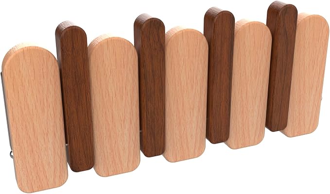 Wall Mounted Coat RackHooks Piano Key Hangers Natural Solid Wood Hanger Non-Woven Fabric Clothes Hangers for Closet, Kitchen, Bedroom, Bathroom, Entryway (Moon Walnut-Beech, 4 Hooks) by MurphyBedKitMattresFrame