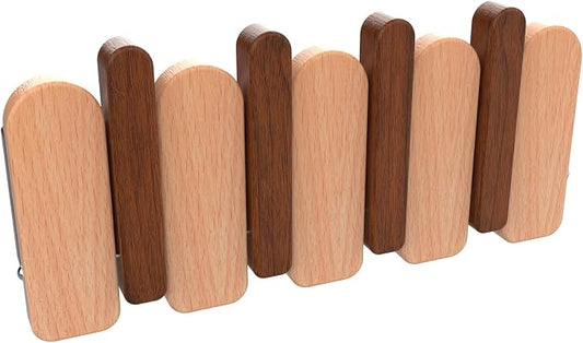 Wall Mounted Coat RackHooks Piano Key Hangers Natural Solid Wood Hanger Non-Woven Fabric Clothes Hangers for Closet, Kitchen, Bedroom, Bathroom, Entryway (Moon Walnut-Beech, 4 Hooks) by MurphyBedKitMattresFrame