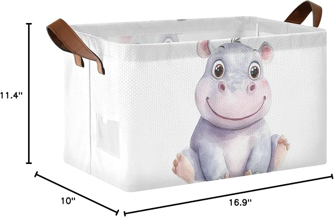 Cute Baby Hippopotamus Hippo Animal Storage Basket with Labels&Handles Rectangular Waterproof Nursery Storage Bins Collapsible Shelf Organizer Baskets for Kids Books Cloth Gift Basket Toys Laundry - Image 8