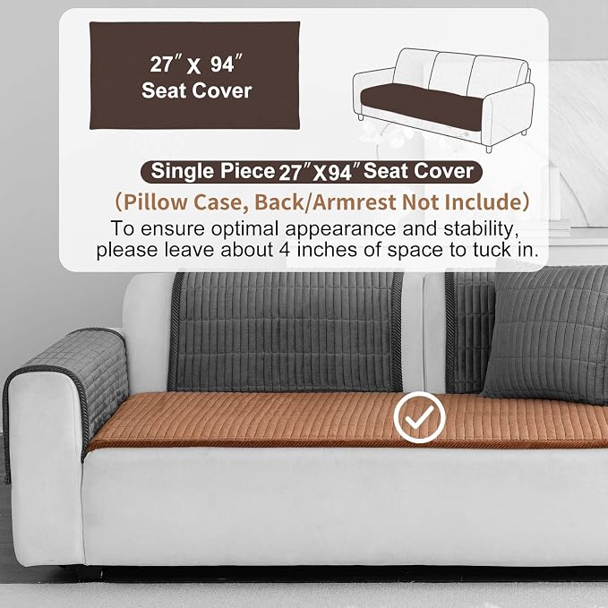 Velvet Washable Dog Couch Cover, Non-Slip Waterproof Pet Sofa Protector for Cushion Sectional, L-Shaped Sofa & Loveseat, Machine Washable(1PC/27.6"x94.5",Brown) - Image 2