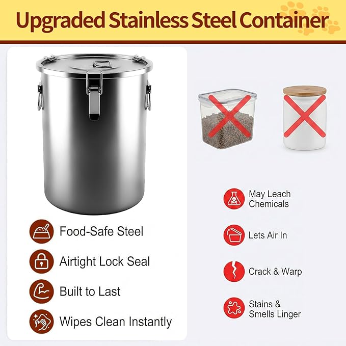 304 Stainless Steel Dog Food Storage Container, 25LB/30LB Airtight Pet Food Container with Locking Lid & Silicone Seal, Large Metal Food Storage Bin for Dry Dog/Cat Food, Rice, Flour (25 LBS) - Image 5
