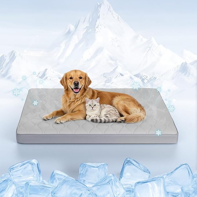 Q-Max>0.4 Cooling Dog Bed, 44" x 32" Cooling Bed for Dog Large, Grey | Orthopedic Dog Beds, Waterproof Removable Washable Cover, Egg Crate Foam, Anti-Slip Bottom, Non-Gel by Tivray