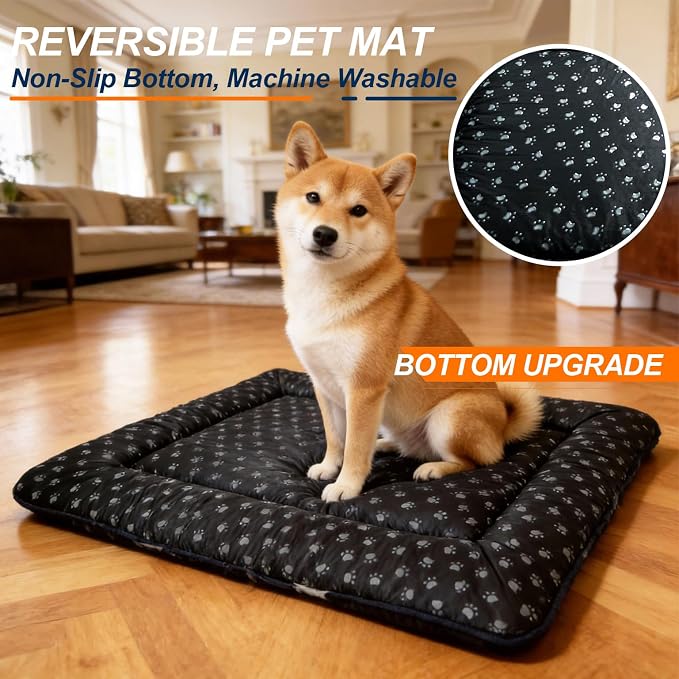 Washable Dog Bed Mat With Anti-Slip Bottom, Deluxe Plush Memory Foam Crate Pad & Waterproof Outdoor Kennel Mat For Dogs & Cats-Durable Crates Beds, Large Medium Small Puppy Size 30" x 20",Blue - Image 4