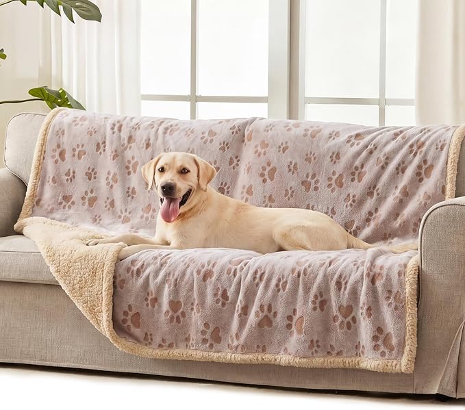Luciphia Waterproof Dog Blanket Reversible Sherpa Fleece for Large Dogs Cat | Soft Print Pet Blanket Washable Pee Proof, Furniture Protector for Couch Sofa Bed Car, Cozy Throw (65" x 57", Khaki) by luciphia