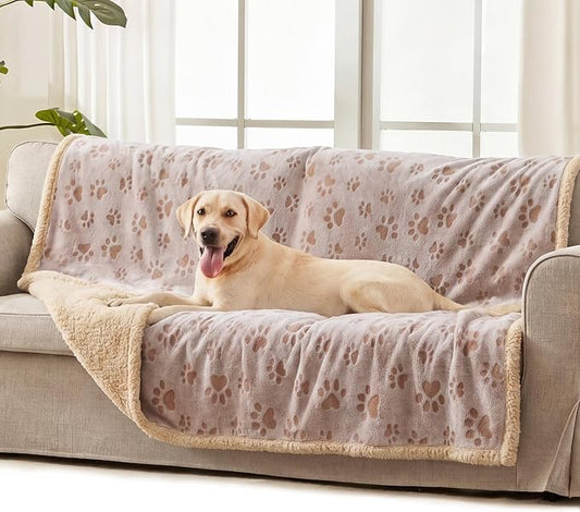 Luciphia Waterproof Dog Blanket Reversible Sherpa Fleece for Large Dogs Cat | Soft Print Pet Blanket Washable Pee Proof, Furniture Protector for Couch Sofa Bed Car, Cozy Throw (65" x 57", Khaki) by luciphia