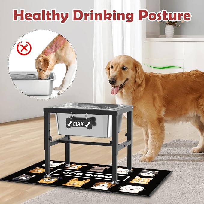 2.8 Gallon Elevated Large Dog Water Bowl, ADENGL 4-Height Adjustable (9.4–14.2'') Raised Stainless Steel Bowl, Dog Bowls Elevated with Spill-Proof Mat & Sturdy Metal Stand for Indoor/Outdoor Use - Image 2