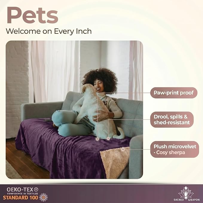 Sacred Weapon Waterproof Blanket for Bed Intimacy – Sherpa Fleece Intimacy Blanket – Love Throw for Couples – Manta Impermeable para la Intimidad – Splash Stain Proof Mattress Protector – Purple 50x80 - Image 7