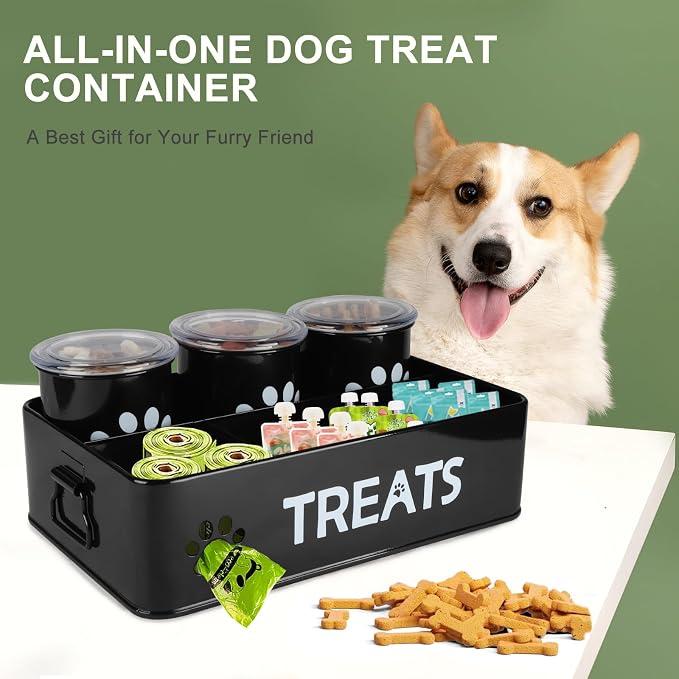 28oz Metal Dog Treat Container Set of 3,Dog Treat Jars with Airtight Lids,Cat Treat Jar,Dog Treat Canister for Countertop,Coated Galvanized Steel Dog Treats Station-Black - Image 2