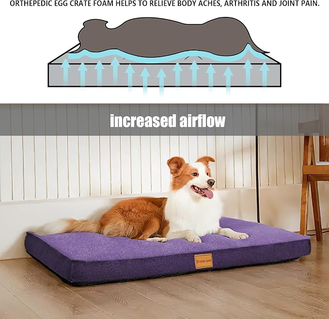 Patas Lague Orthopedic Large Dog Bed Washable Pet Sofa Mat 48''X30''Purple | Egg-Crate Foam Dog Couch For Large Sized Dogs, Waterproof Removable Cover, Soft Pet Crate Bed With Nonskid Bottom - Image 3