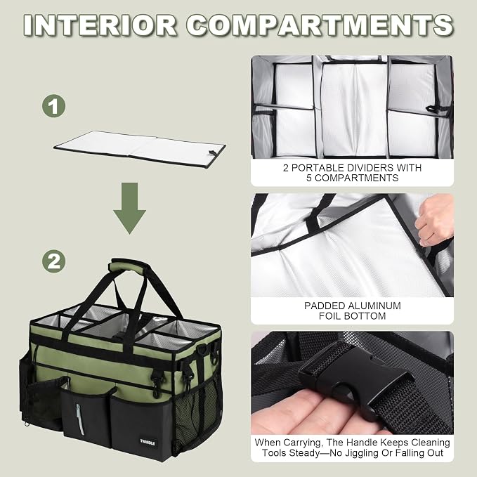 Large Cleaning Caddy Bag with Built-In Support Board, Cleaning Tote Organizer with Removable Divider, Supply Carryall with Adjustable Shoulder Strap and Waist Belt for Cleaners & Housekeeper - Image 5