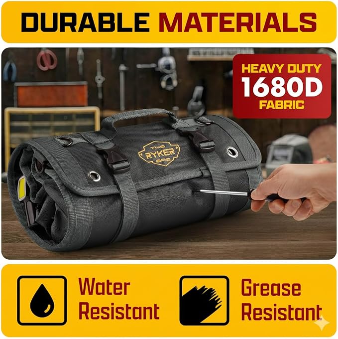 Ryker PRO Heavy Duty Motorcycle Tool Roll Up Bag w/Socket Wrench Organizer | Official Off Road Roll Up Tool Bag Waterproof Pouches and Pocket Labels. Overland Gear Tools Bag Kit for Contractor, Mechanic - Image 6