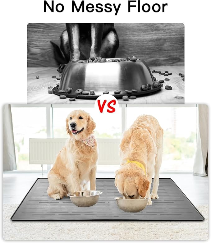 XXXL Pet Food Mat, 48" x 32" Largest Silicone Dog Mats for Food and Water, Nonslip Pet Feeding Mats for Floors,Dog Cat Bowl Mat with Raised Edges, Drak Brown - Image 5