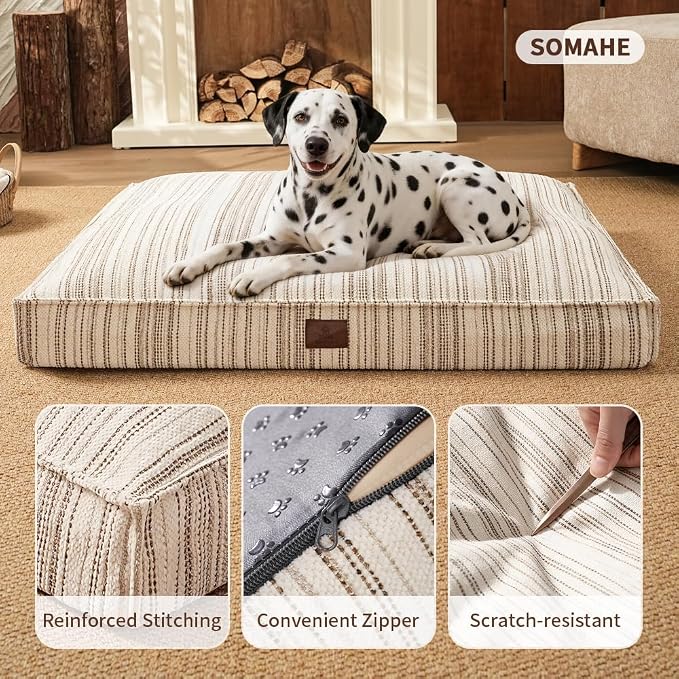 SOMAHE 4 Inch Orthopedic Dog Bed for Crate, 35 x 27 Inch, Coffee Chenille | Washable Removable Cover, Waterproof Inner Liner, Non-Slip Bottom, Orthopedic Dog Crate Mattress for Medium & Large Dogs - Image 4