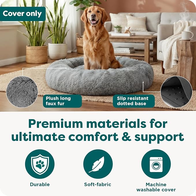 FurHaven Replacement Dog Bed Cover, Long Faux Fur for Calming Cuddlers, Machine Washable, Customizable Filling, Jumbo XL, Gray - Image 5