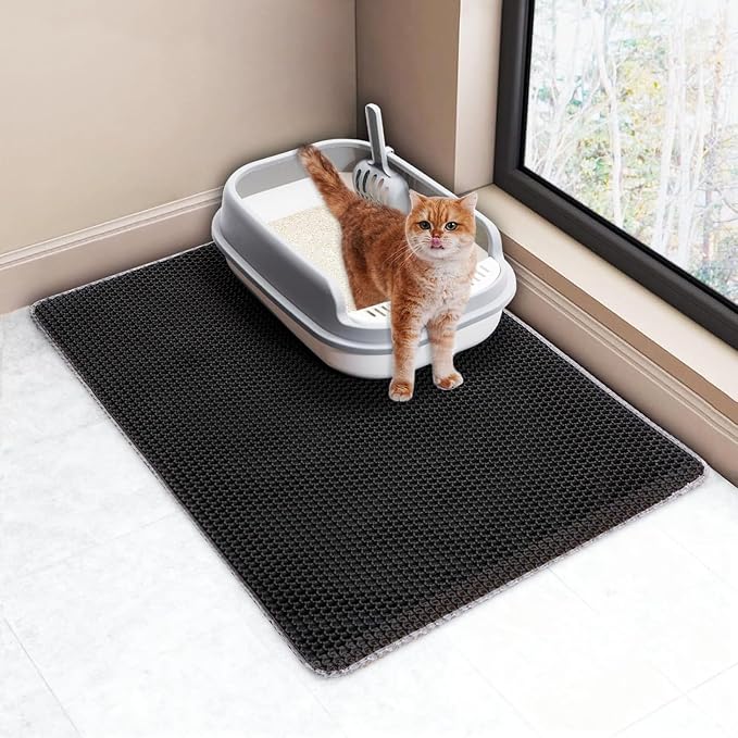 Cat Litter Mat Large 35x25in, Kitty Litter Box Mat Larger for Scatter-Free | 2-Layer Honeycomb Effective Litter Trapping Mat to Less Mess, Waterproof Non-Slip, Easy Lift & Dump to Clean,Mengbu(Gray) - Image 3