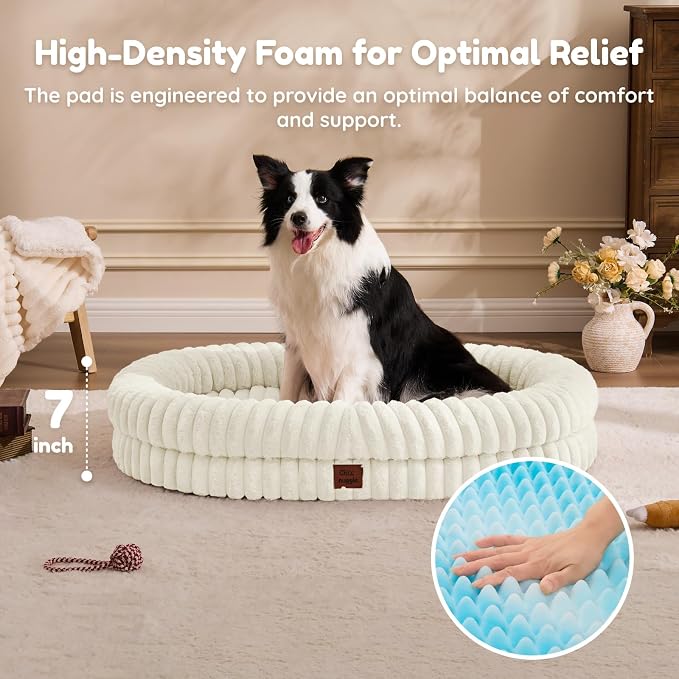 ChiXnuggle Orthopedic Dog Bed, Washable Cover, Faux Fur Bolster Pet Couch | waterproof,egg crate foam,non-slip bottom,for extra large dogs,cream,41*30*7,dog sofa - Image 5