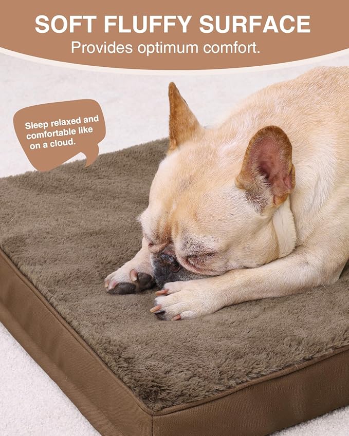 KSIIA Orthopedic Dog Bed for Medium Dogs with Waterproof Lining,Brown,29x18 | Deluxe Soft Plush Dog Crate Bed, Washable Pet Mat with Removable Cover & Egg Crate Foam for Medium Dogs Sleeping & Relaxing - Image 3