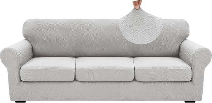 XINEAGE 2026 New 4 Pieces Extra Large Couch Covers for 3 Cushion Sofa Super Stretch Sofa Cover for 3 Large Seat Cushion Universal Slip Cover for Living Room (Silver Grey), 91"-110"(3 Cushions) - Image 9