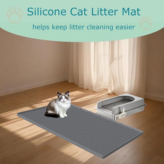 Cat Litter Mat for Litter Box, Silicone Large Cat Litter Trapping Mat - 51.2x25.6 in, Waterproof & Non-Slip, Durable & Easy Clean, Gray - Image 4
