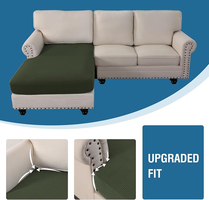 H.VERSAILTEX Sectional Couch Covers 1 Piece Chaise Slipcover L Shape Separate Cushion Couch Cover for Both Left/Right Sectional Couch (Seat Only: 1 Chaises, Olive) - Image 4