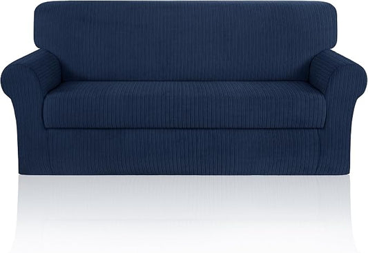Sofa Cover Stretching Skid Resistance Couch Cover for Pets Washable, Thick and Durable Soft High Spandex Striped Pattern Sofa Covers, Form Fitted Sofa Slipcover(Sofa, Navy) by ChengEase