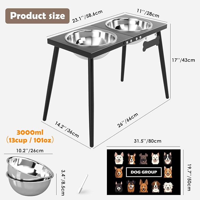 ADENGL Metal Elevated Dog Bowls, 17in Tall Raised Dog Bowl Stand, Dogs Raised Stand with 3000ml Stainless Steel Bowls and Sprill Proof Mat for Extra Large Breeds - Image 4