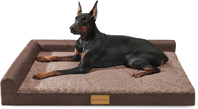 Patas Lague Orthopedic Large Dog Bed Pet Sofa Beds 42''X28''Brown | L Bolster Egg-Crate Foam Dog Couch For Large Sized Dogs, Waterproof Removable Washable Cover, Pet Mat with Nonskid Bottom by PatasLague