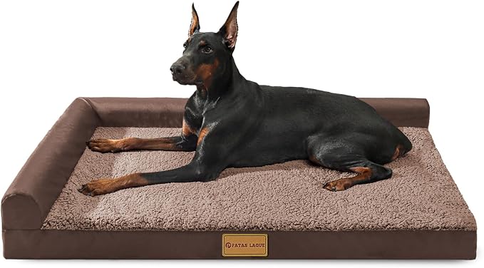 Patas Lague Orthopedic Large Dog Bed Pet Sofa Beds 48''X30''Brown | L Bolster Egg-Crate Foam Dog Couch For Large Sized Dogs, Waterproof Removable Washable Cover, Pet Mat with Nonskid Bottom by PatasLague