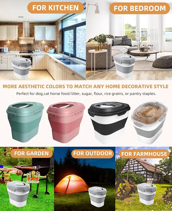 30-35 Lbs Dog Food Storage Container Collapsible Dog Food Container | Large Pet Food Storage with Airtight Lids,Wheels,Scoop and 2Pcs Food Storage Containers,Keep Food Fresh for Dog,Cat - Image 8