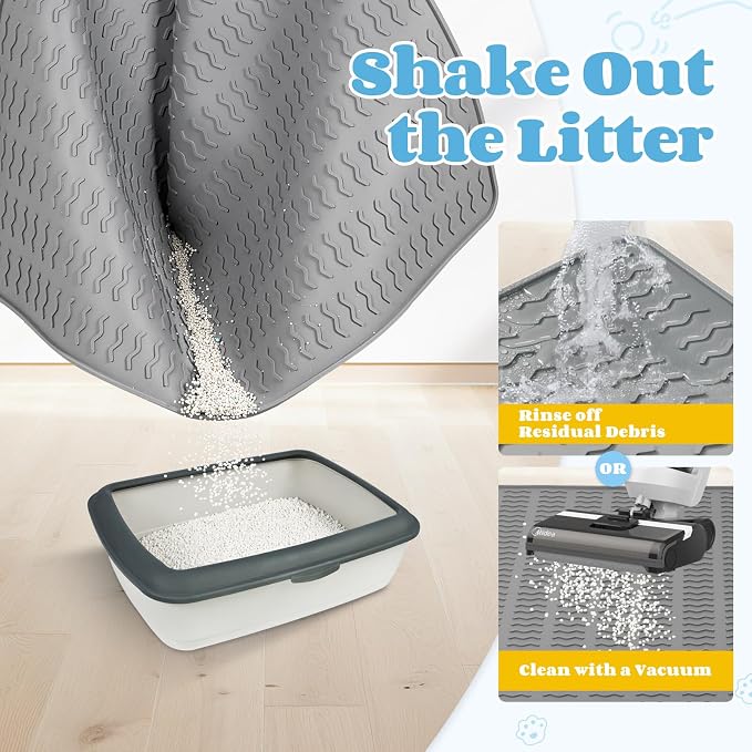 Cat Litter Mat, 47x35in Extra Large Litter Trapping Mat, Grey | XXL Cat Mat Fits 2-4 Litter Boxes, Silicone Litter Trapping Mat, Waterproof Raised Edges, Non-Slip Bottom, Easy Clean - Image 5