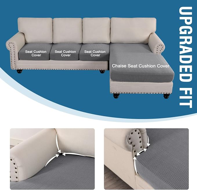 H.VERSAILTEX Sectional Couch Covers 4 Pieces Sofa Seat Cushion Covers L Shape Separate Cushion Couch Chaise Cover for Both Left/Right Sectional Couch (Seat Only: 1 Chaise + 3 Sofa, Dove) - Image 4