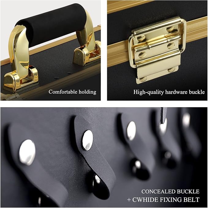 Barber Case Clipper Bag Gold, Hair Kit Tool Box Aluminum Organizer with Portable Handle and Secure Numlock for Scissors, Clippers, Barber Supplies 15.7" x 12" x 6.1" - Image 5