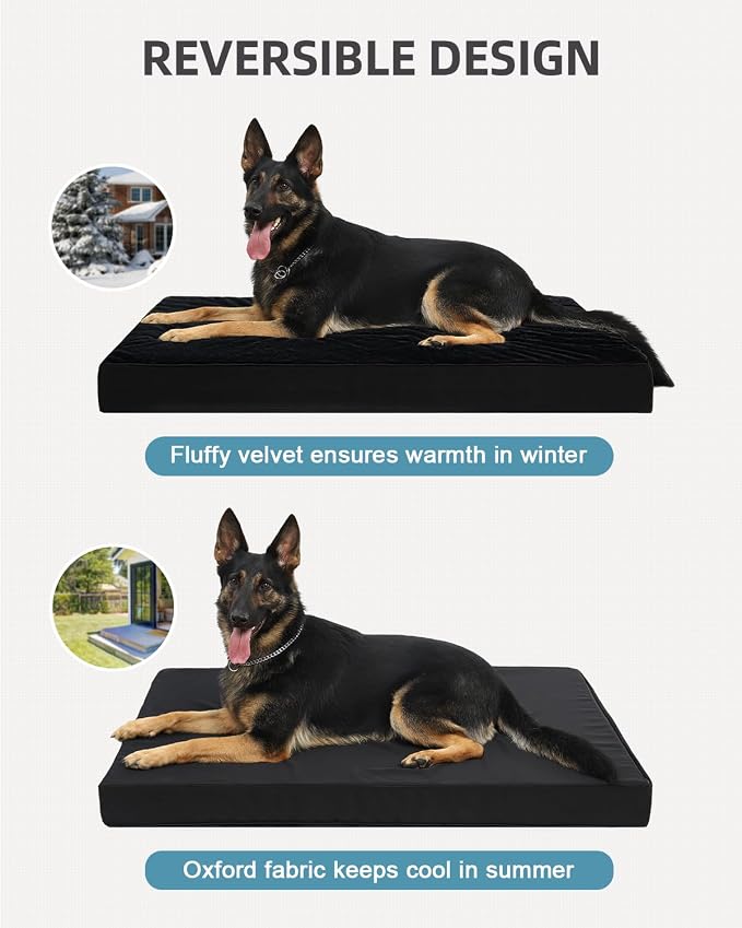 KSIIA Orthopedic Dog Bed for Extra Large Dogs with Waterproof, Black, 47x29 | Deluxe Soft Plush Dog Crate Bed, Washable Pet Mat with Removable Cover & Egg Crate Foam for Extra Large Dogs Sleeping - Image 4