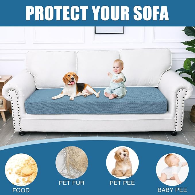 Smiry Waterproof Couch Cushion Covers, Non Slip Seat Cushion Covers | Stretch Jacquard Sectional Sofa Slipcover, Washable Elastic Furniture Protector for Pets, Kid, Large, Blue - Image 5