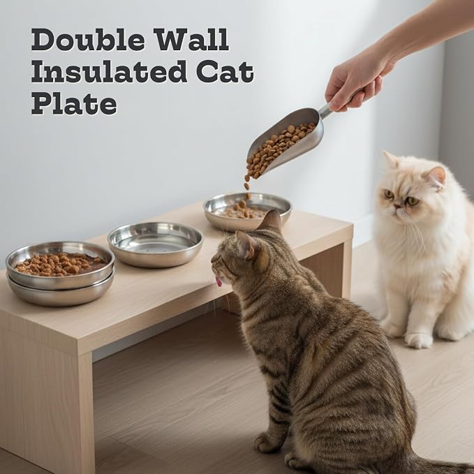 Stainless Steel Cat Food Bowl, 16 oz / 2 Cup Each, Heavy Duty Double Wall Insulated, Shallow Whisker-Friendly Design, Non-Slip Flat Base Dish for Cats & Kittens, D/W Safe (Pack of 4) - Image 2