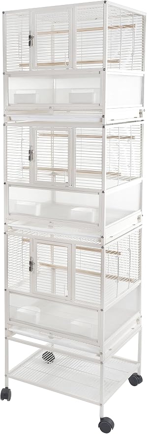 Stackable Breeding Bird Cage with Splash-Proof Baffle, Rolling Stand with Wheels, for Aviaries, Canaries, Cockatiels, Lovebirds, Finches, Budgies, Small Parrots, White. (3F) - Image 2